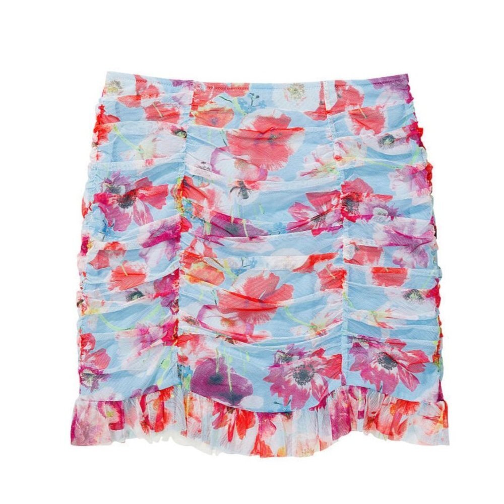 Victoria Secret Ruched Mini Skirts Size SP Color Baby Blue Red Skirt Only - Picture 6 of 6